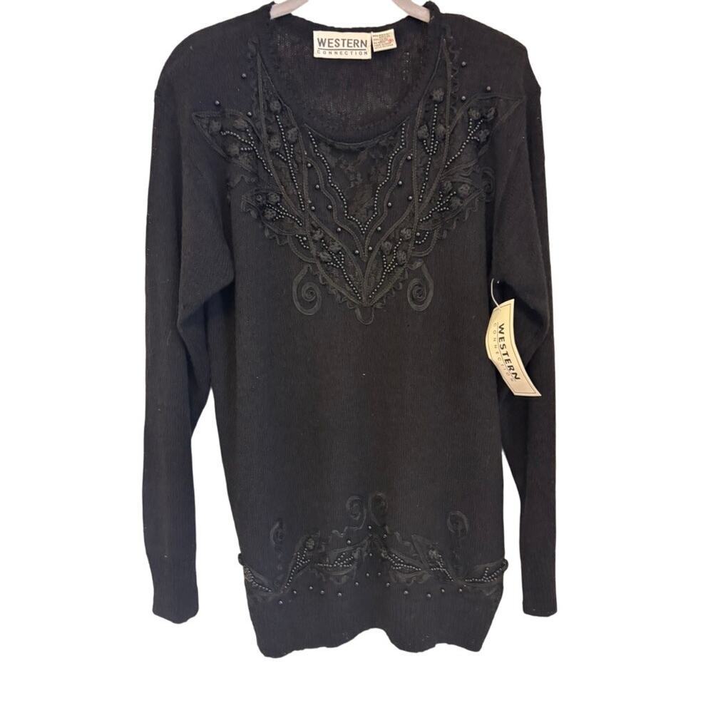 Vintage Western Connection Black Beaded Embellished Sweater NWT Size Small